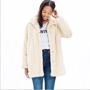 MADEWELL Faux Fur White Coat Jacket Size XS